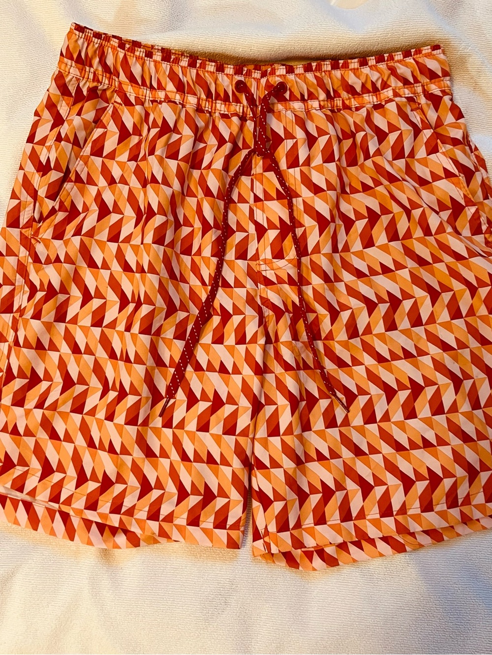 Men’s Orange Geometric Drawstring Swim Shorts